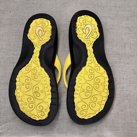 Olukai Ohana Flip Flops Beach Sandals Neon Yellow & Black Women's Size 5 - Picture 7 of 10